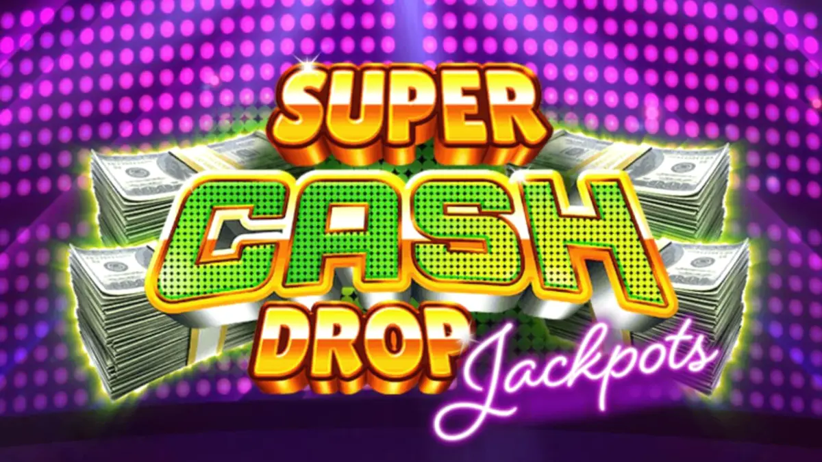 Tampilan visual neon dari slot Super Cash Drop Jackpots