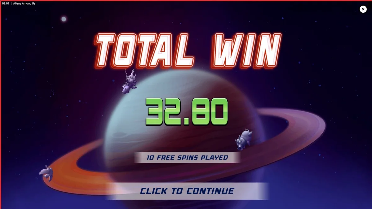 Tangkapan layar dari slot Aliens Among Us oleh Hacksaw Gaming, menampilkan agen FBI dan alien hijau di latar belakang kota yang diterangi cahaya bulan.