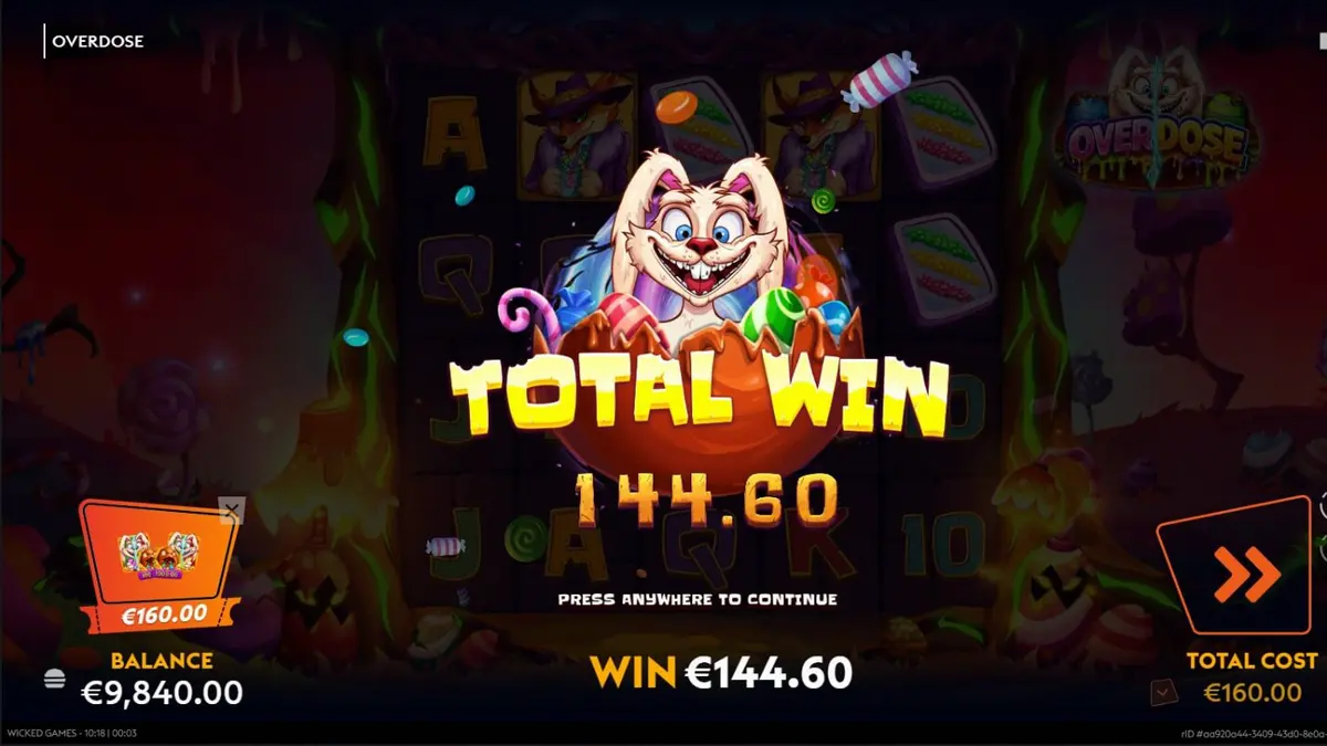 Tampilan visual slot Overdose dengan tema fantasi gelap dan permen